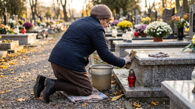 Od śmierci męża co sobotę jeżdżę na jego grób — dwoma autobusami. Syn mieszka pięć minut od cmentarza. Poprosiłam, żeby przed Wszystkimi Świętymi pomógł mi umyć pomnik. Przysłał link: „mamo, są firmy, sto dwadzieścia złotych i po kłopocie”