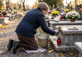 Od śmierci męża co sobotę jeżdżę na jego grób — dwoma autobusami. Syn mieszka pięć minut od cmentarza. Poprosiłam, żeby przed Wszystkimi Świętymi pomógł mi umyć pomnik. Przysłał link: „mamo, są firmy, sto dwadzieścia złotych i po kłopocie”